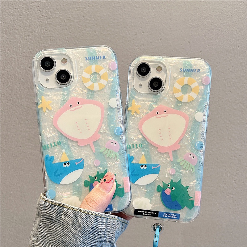 Ins Gaya Cocok Untuk iPhone 14 Pro Max Casing Ponsel iPhone Double-layer Pola Dicetak Kompatibel Dengan Iphone13 13pro 13prm iPhone 11 11pro 14plus 12Pro Max Casing Ponsel TPU Tahan Guncangan