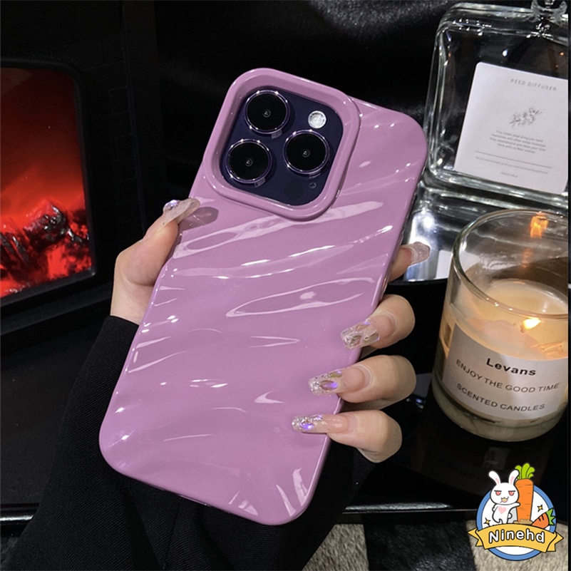 Luxury High-end Ungu 3D Pleats iPhone Case Kompatibel Untuk Iphone14 13 12 11 Pro Max X Xr Xs Max8 7 6 6s Plus SE 2020 Karet Menebal Casing Ponsel Bumper Shockproof Lembut TPU Cover
