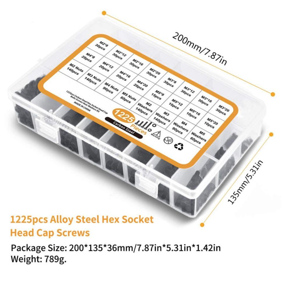 Populer 1225pcs Sekrup set DIY screw kit Sekrup Kelas Tinggi Allen Baut Sekrup Baja Karbon