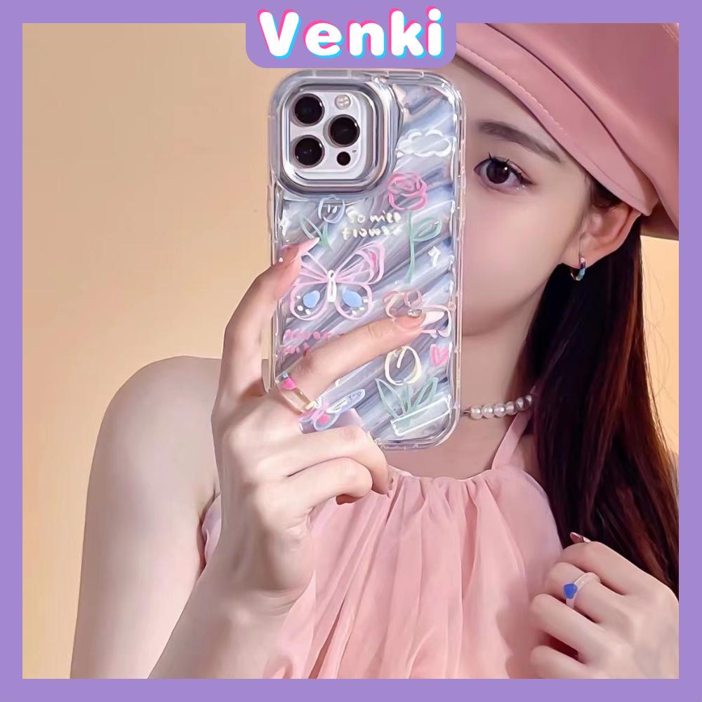 VENKI - Untuk iPhone 11 iPhone Case Laser Reflektif Bening Phone Case TPU Lembut Shockproof Airbag Phone Case Kupu-kupu Sederhana Kompatibel dengan iPhone 14 13 Pro Max 12 Pro Max XR XR 7 8