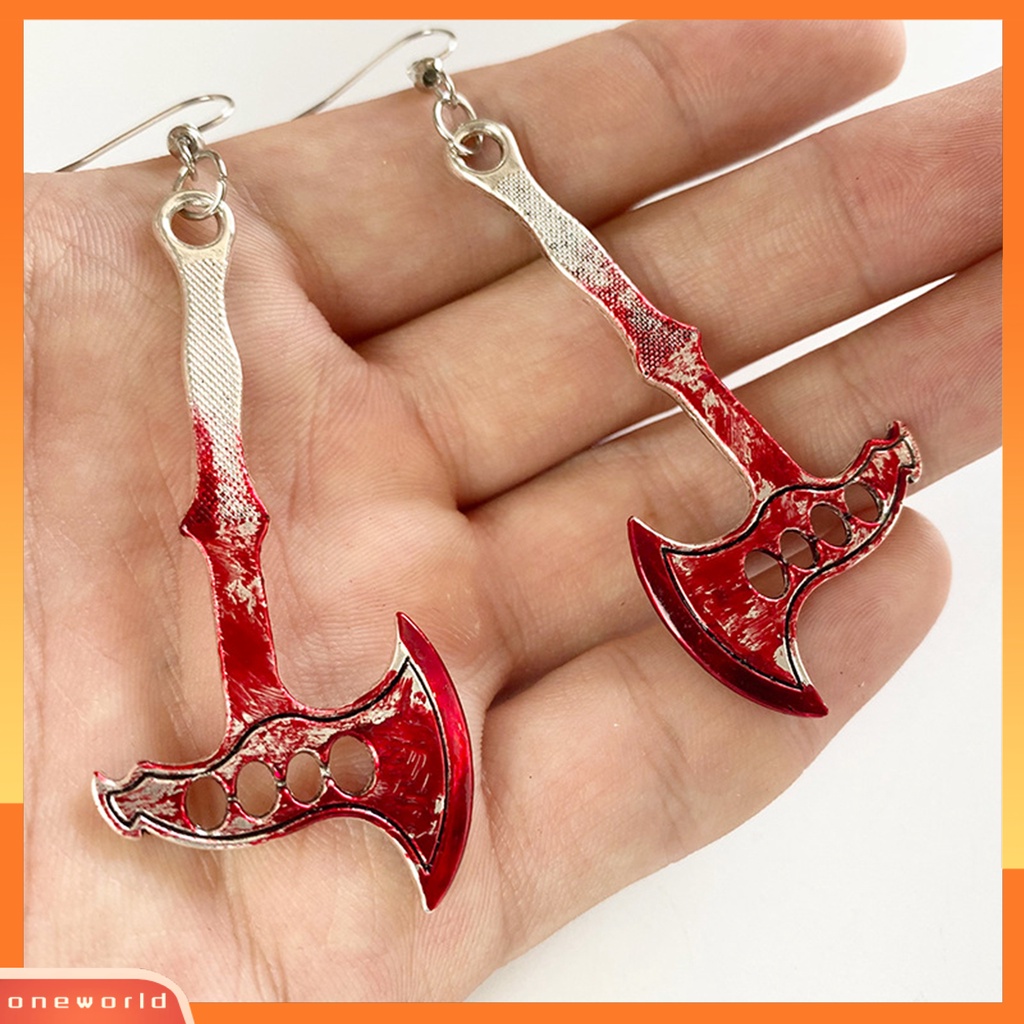 [WOD] 1pasang Anting Menjuntai Horrible Blood Scissors Jewelry Bloodstained Sword Kampak Gergaji Kait Anting Untuk Halloween