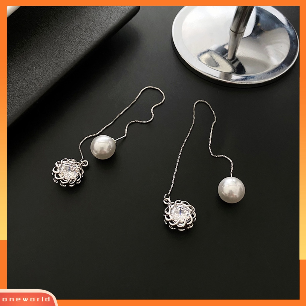 [WOD] Anting Drop Earrings Anti Alergi All-match Hias Mutiara Imitasi Berkilau Anting Rumbai Panjang Untuk Pacaran