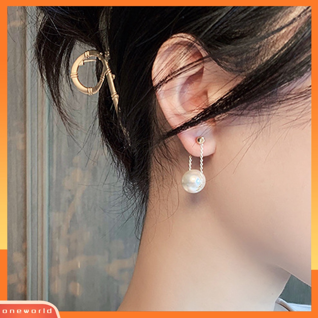 [WOD] 1pasang Tindik Warna Cerah Wanita Anting Paduan Sederhana Mutiara Imitasi Liontin Pernikahan Anting Perhiasan Aksesori