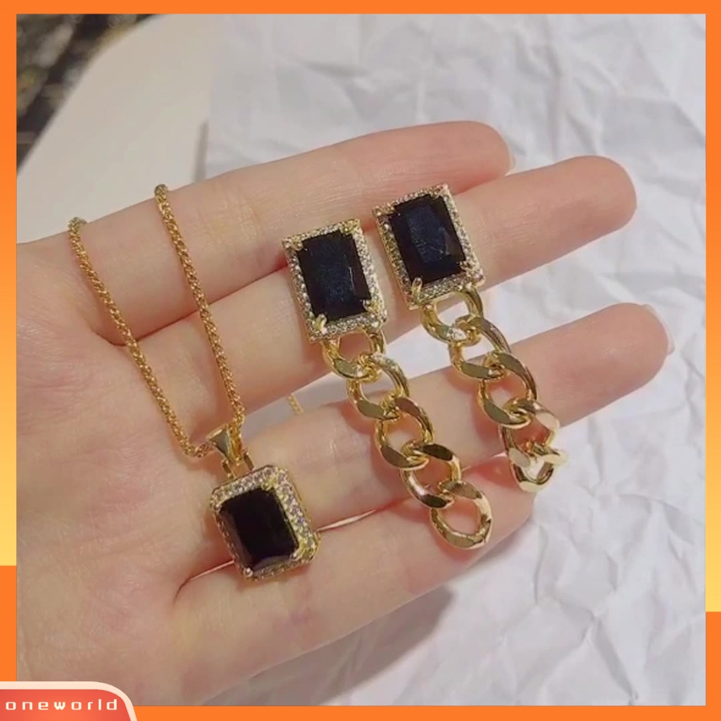 [WOD] Liontin Kalung Vintage Shiny Frame Rantai Style Trendy Perhiasan Drop Earrings Necklace Untuk Pacaran