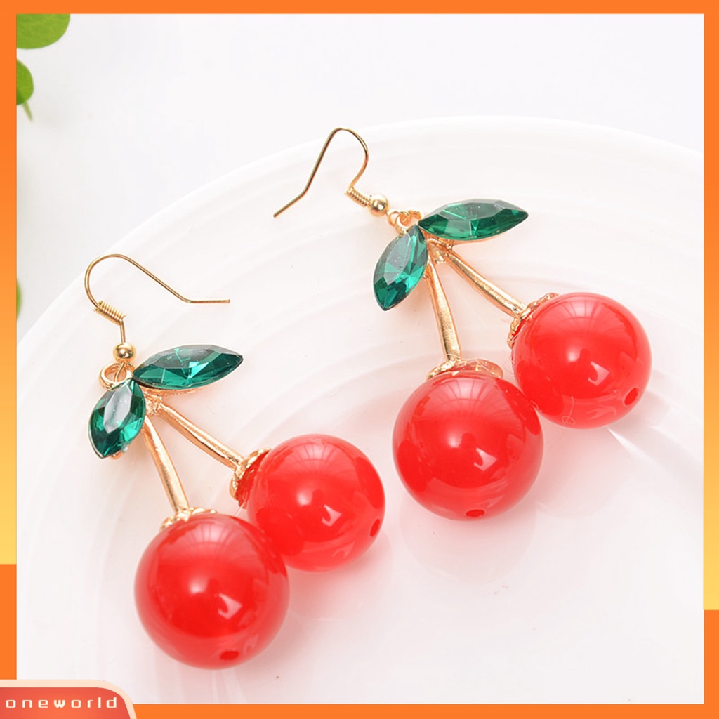 [WOD] 1pasang Anting Kait Perhiasan Cherry Daun Anting Menjuntai Berkilau Tahan Lama Untuk Pakaian Sehari-Hari