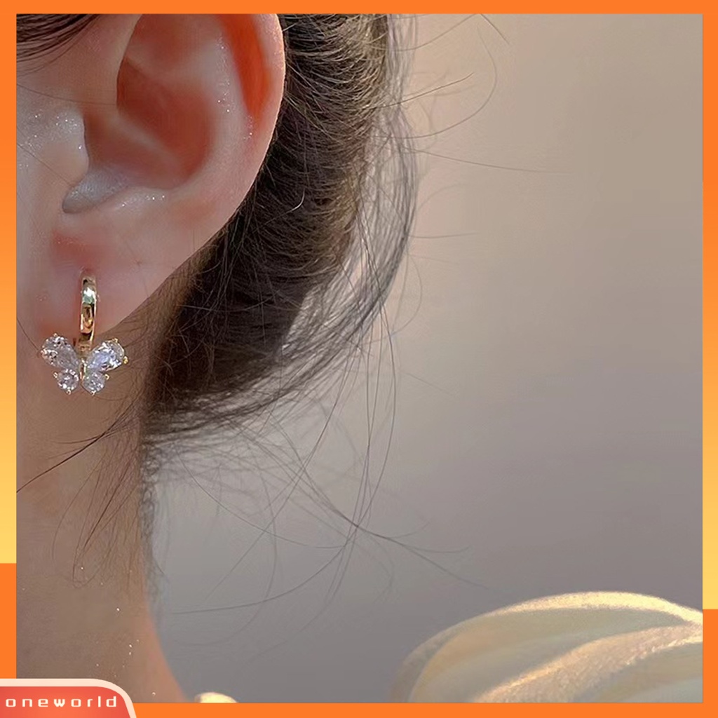 [WOD] 1pasang Anting Hoop Shiny Cubic Zirconia Temperamen Geometris Electroplating Hias Hadiah Wanita Kupu-Kupu Liontin Anting Perhiasan Fashion Untuk Perjamuan