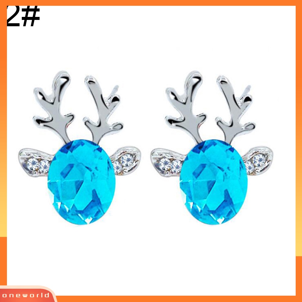 [WOD] Wanita Natal Faux Gemstone Hias 3D Tanduk Telinga Stud Anting Perhiasan Hadiah