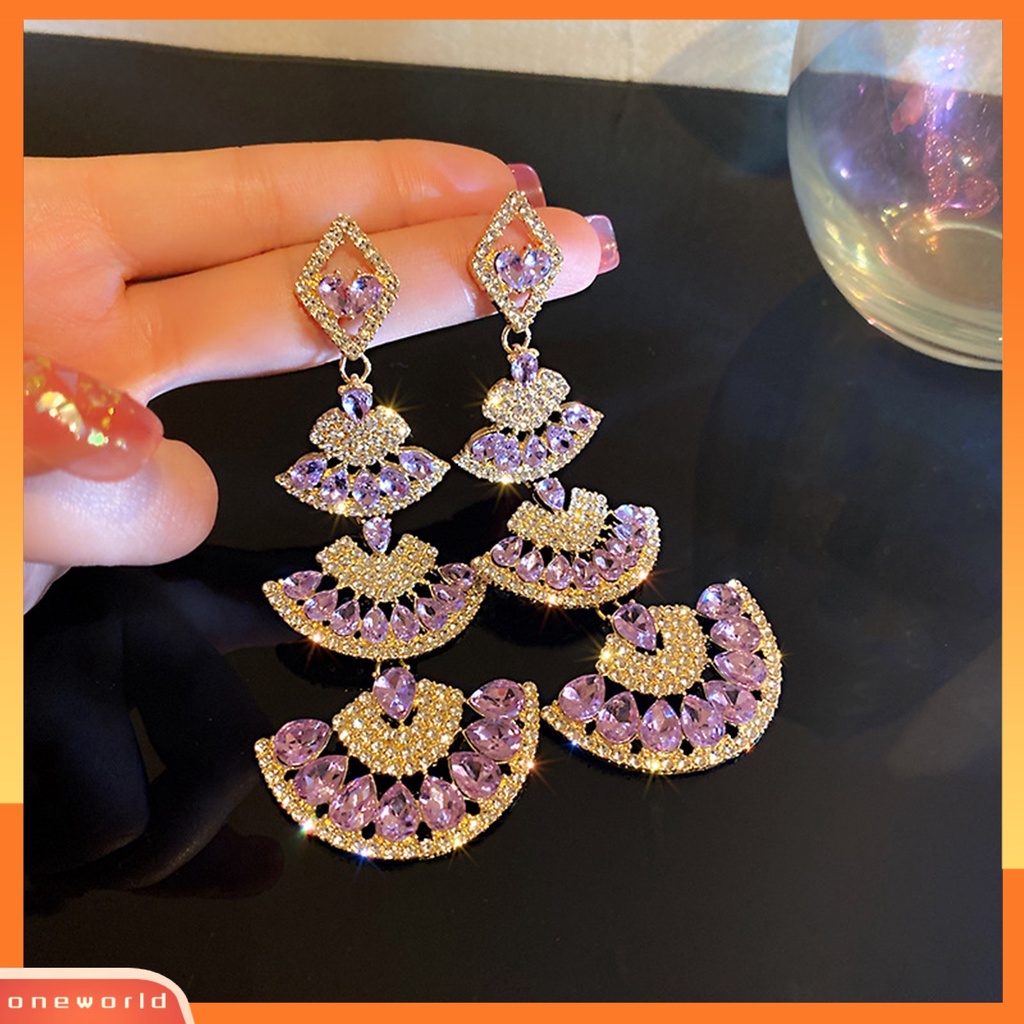 [WOD] 1pasang Anting Lady Menjuntai Berlian Imitasi Multi-layer Shiny Berbentuk Kipas Anting Menjuntai Panjang Untuk Hadiah