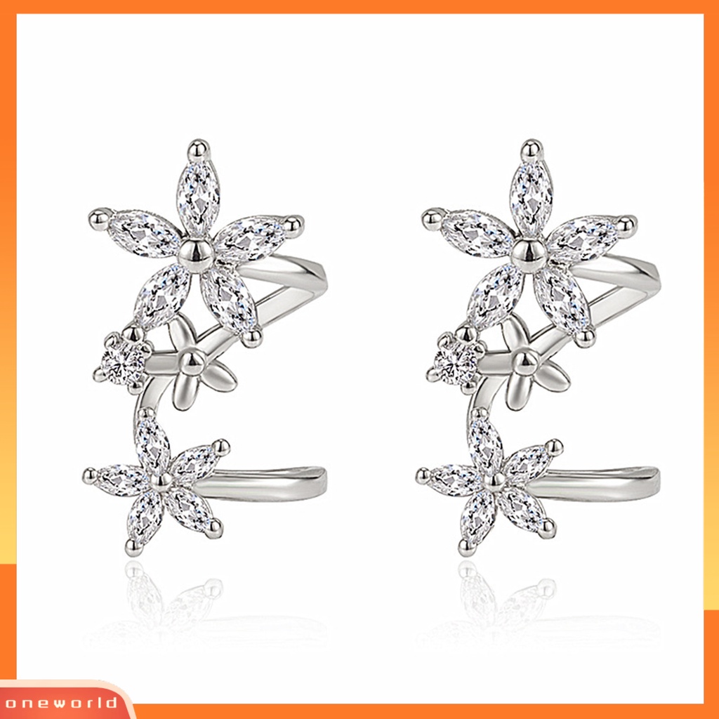 [WOD] 1pasang Anting Wanita Bentuk Bunga Arc Perhiasan Sparkling Cubic Zirconia Stud Earrings Untuk Pernikahan