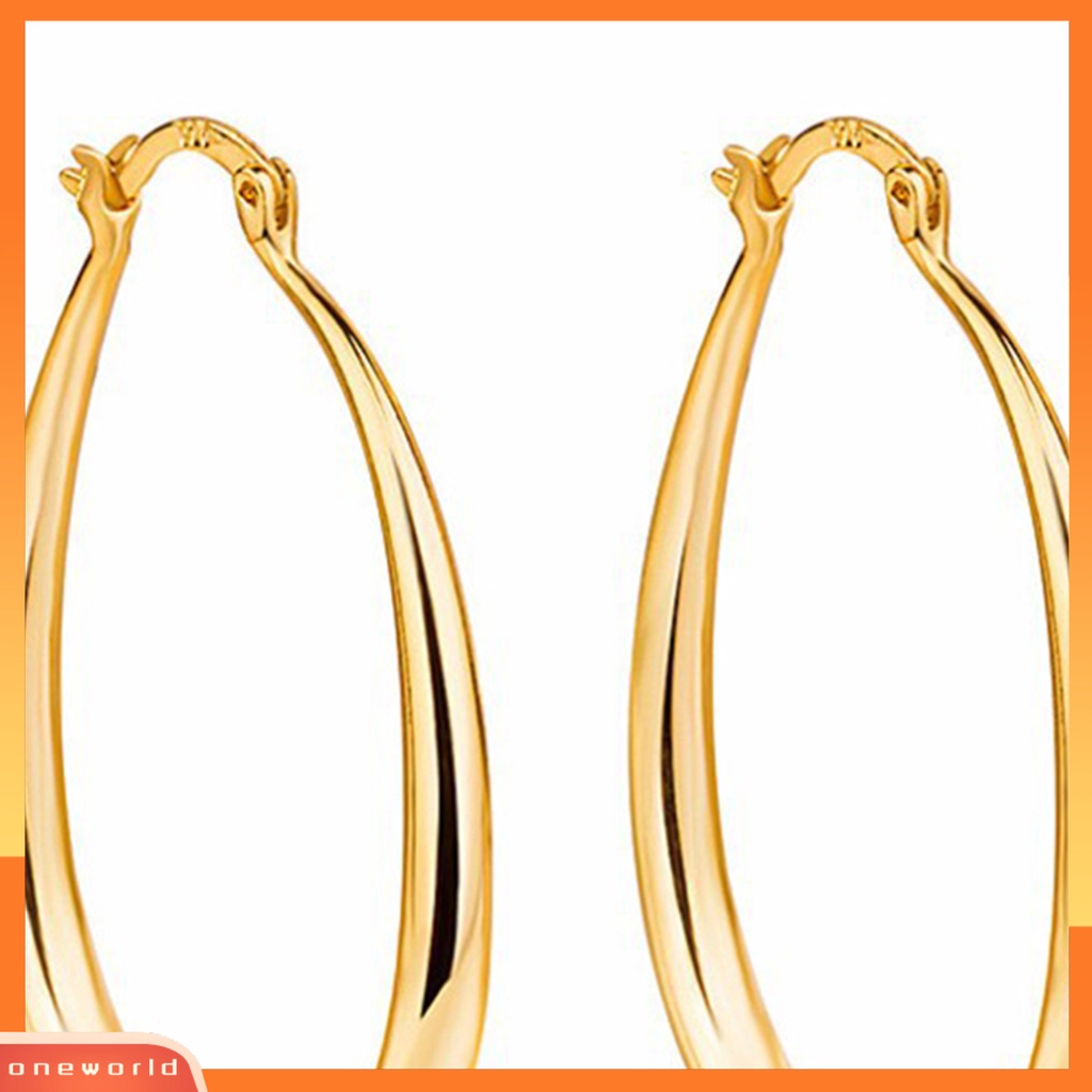 [WOD] 1pasang Anting Wanita Sederhana Dress Up Paduan Kantor Lady Oval Tipe Hoop Alloy Earrings Pakaian Sehari-Hari