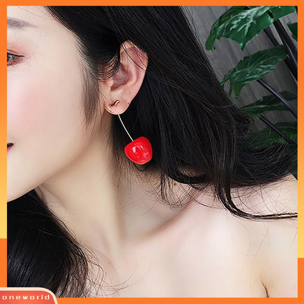 [WOD] Lucu Wanita Resin Cherry Merah Liontin Buah Menjuntai Anting Pesta Pernikahan Perhiasan