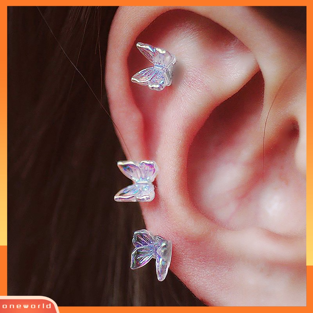 [WOD] 3pcs Ear Studs Eye-catching Charming Resin Wanita Stud Cincin Telinga Piercing Perhiasan Dekor Untuk Gadis