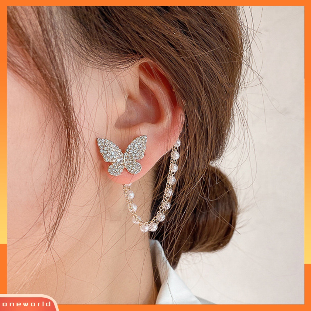 [WOD] 1pasang Anting Pejantan Bentuk Kupu-Kupu Berlian Imitasi Mengkilap Hias Semua Pertandingan Lady Clip Earrings Aksesori Wanita