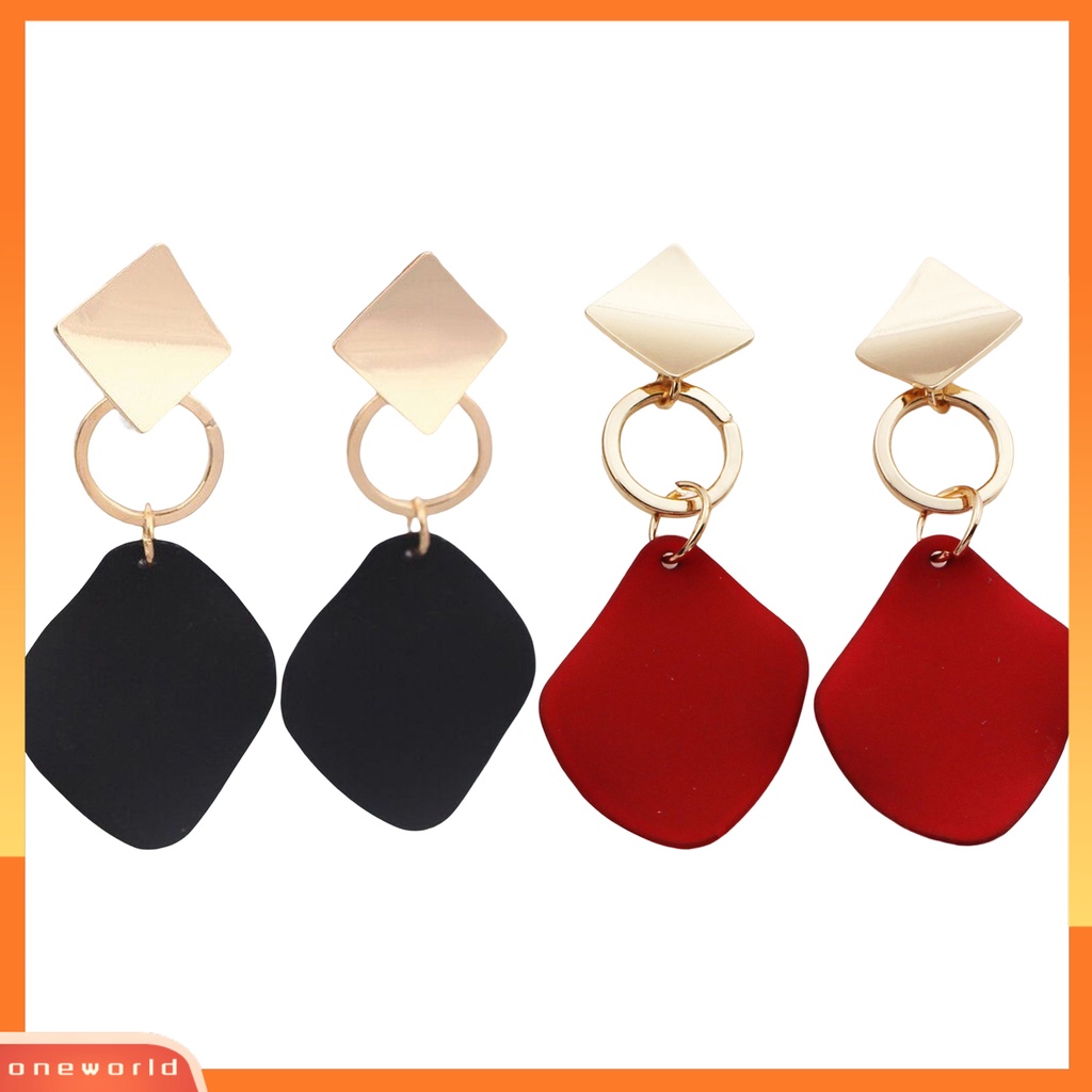 [WOD] 1pasang Wanita Menjuntai Anting Warna Kontras Bentuk Belah Ketupat Alloy Tahan Lama Drop Earrings Lady Aksesori
