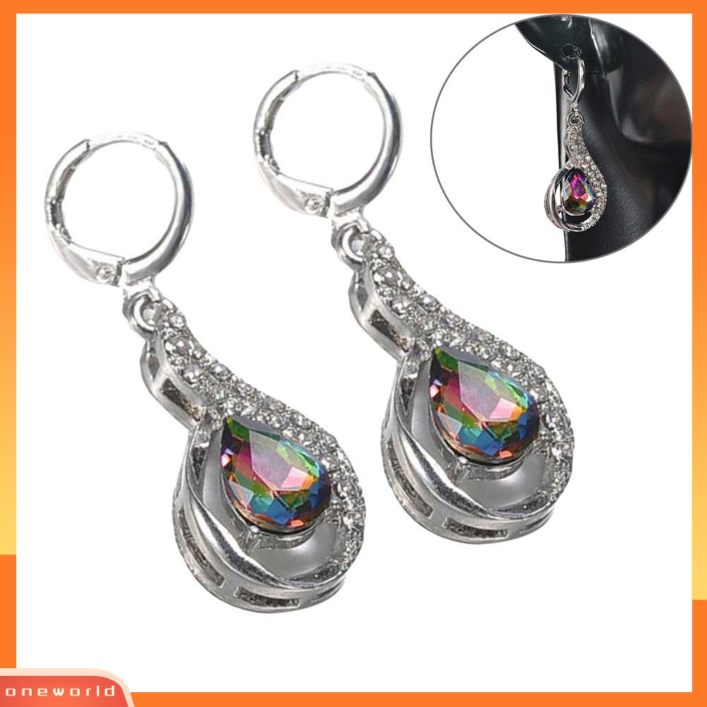 [WOD] Wanita Kreatif Berongga Teardrop Pesona Pelangi Berlian Imitasi Bertatahkan Huggie Earrings