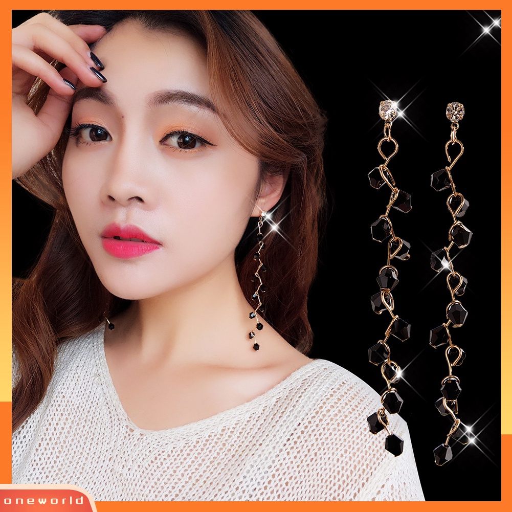 [WOD] Wanita Desain Anggur Manik-Manik Berlian Imitasi Menjuntai Panjang Stud Earrings Fashion Perhiasan