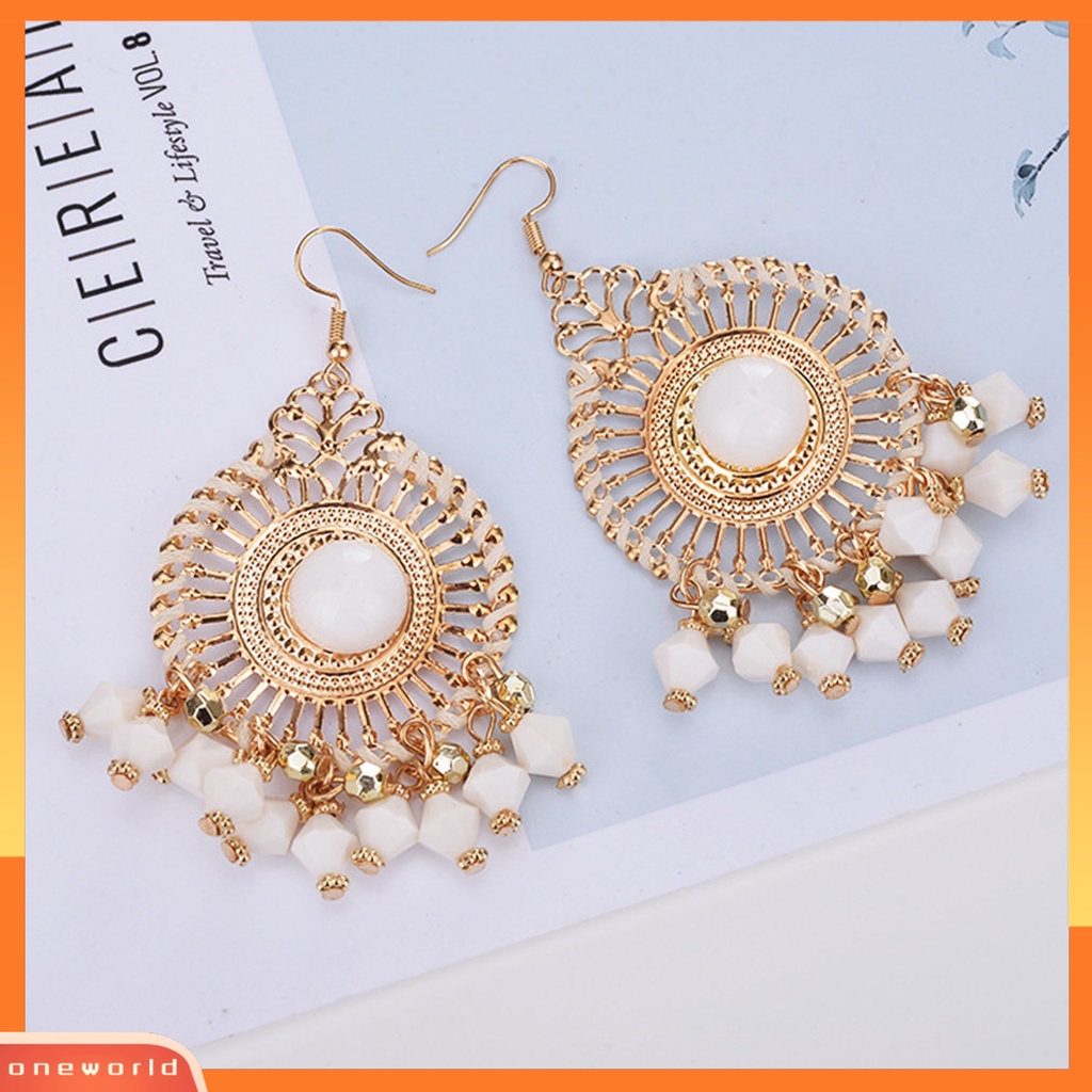 [WOD] 1pasang Wanita Anting Kait Warna-Warni Etnik Anti-Cacat Gaya Bohemia Rumbai Drop Earrings Perhiasan Wanita