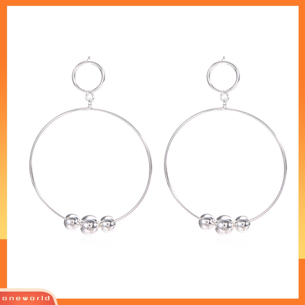 [WOD] Wanita Fashion Manik-Manik Geometris Bulat Besar Lingkaran Hoop Earrings Statement Jewelry