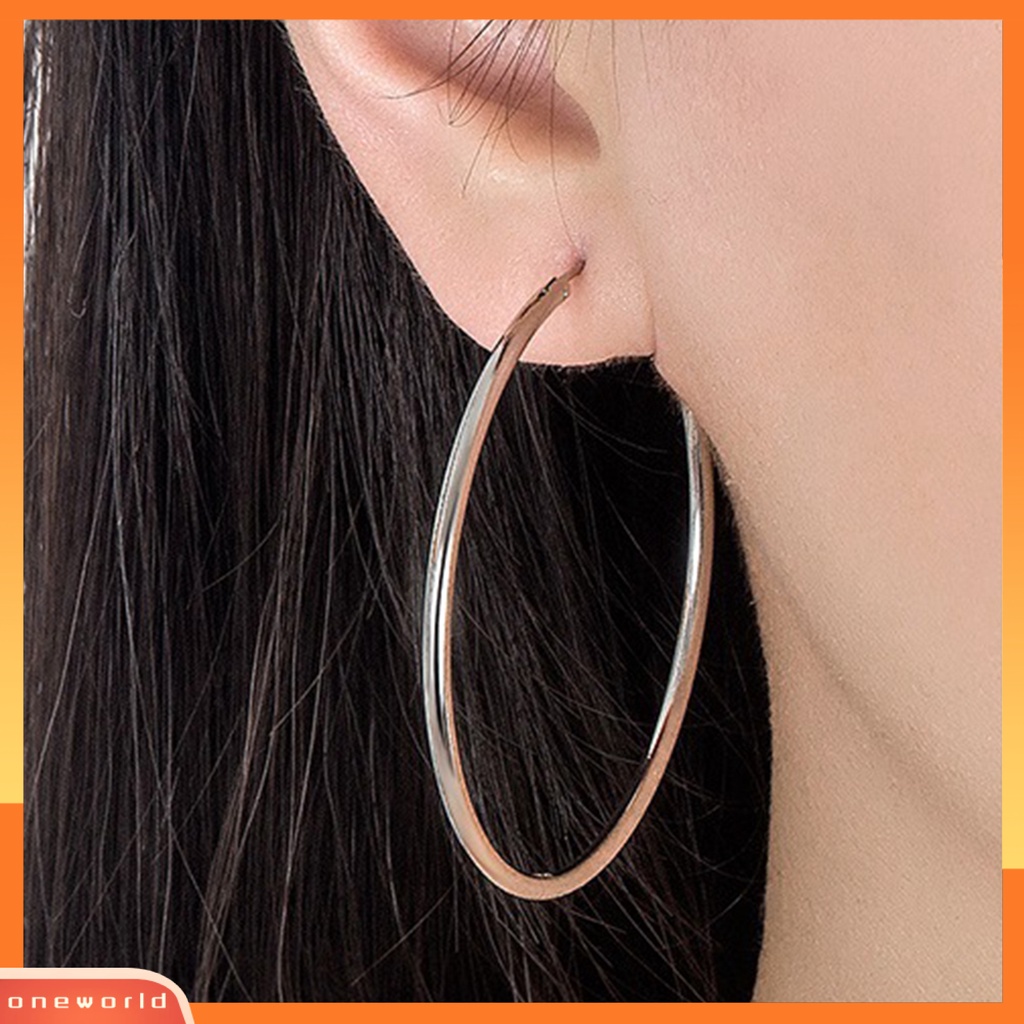 [WOD] 1pasang Cincin Telinga Elegan Menawan Berlebihan Permukaan Halus Lingkaran Besar Pengerjaan Halus Geometris Oversized Anting Hoop Besar Untuk Pacaran