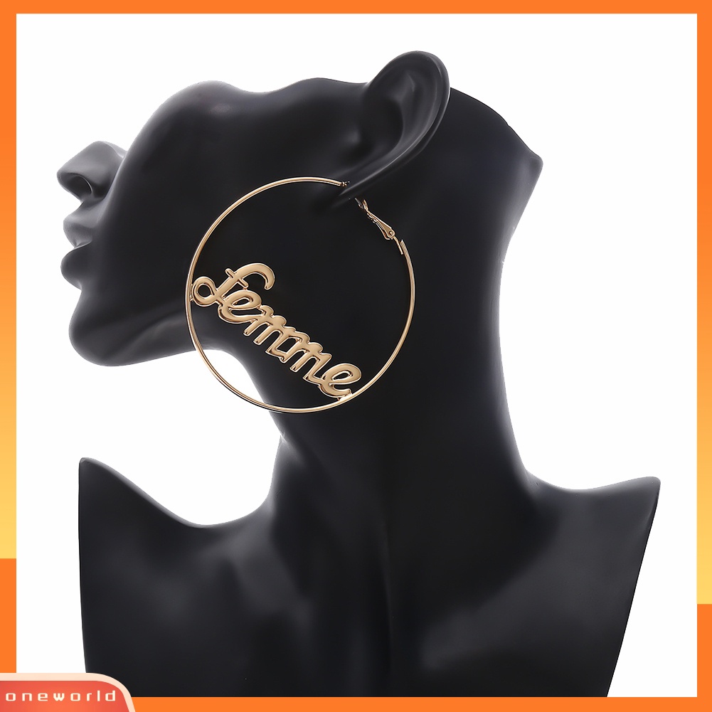 [WOD] Wanita Geometris Femme Bayi Huruf Berongga Hoop Lingkaran Anting Pernyataan Perhiasan