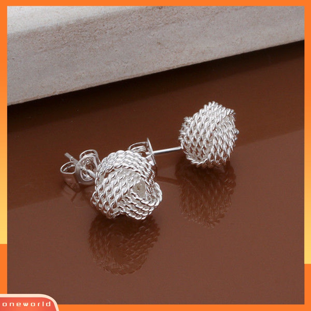 [WOD] Twist Knot Mesh Menenun Ear Studs Earrings Hadiah Perhiasan Berlapis Perak Wanita