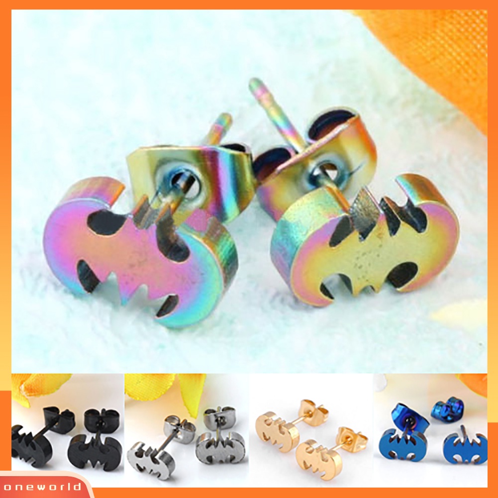 [WOD] Pria Wanita Punk Kelelawar Stainless Steel Srew Kembali Telinga Stud Anting Telinga Perhiasan