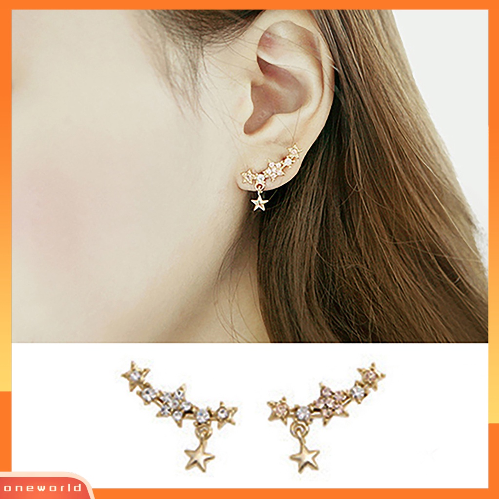 [WOD] 1pasang Ear Studs Piercing Perhiasan Hadiah Alloy Anting Liontin Bintang Berujung Lima Untuk Kehidupan Sehari-Hari