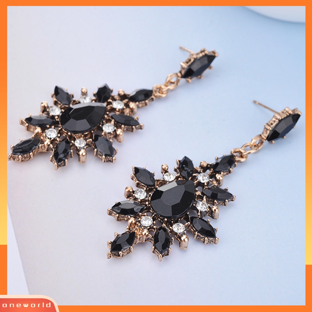 [WOD] Wanita Teardrop Marquise Cut Berlian Imitasi Mengkilap Snowflake Menjuntai Statement Earrings