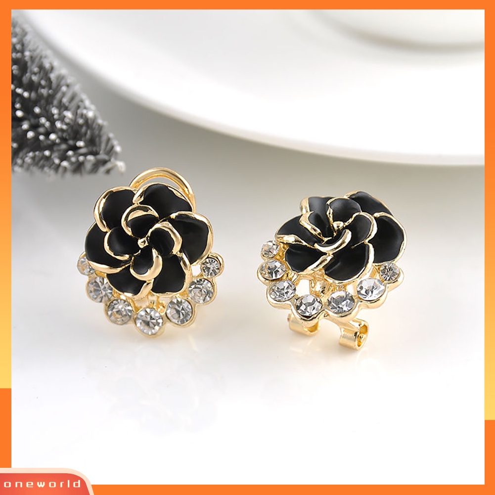 [WOD] Fashion Wanita Lucu Berlian Imitasi Bunga Rose Ear Stud Earrings Pesona Perhiasan