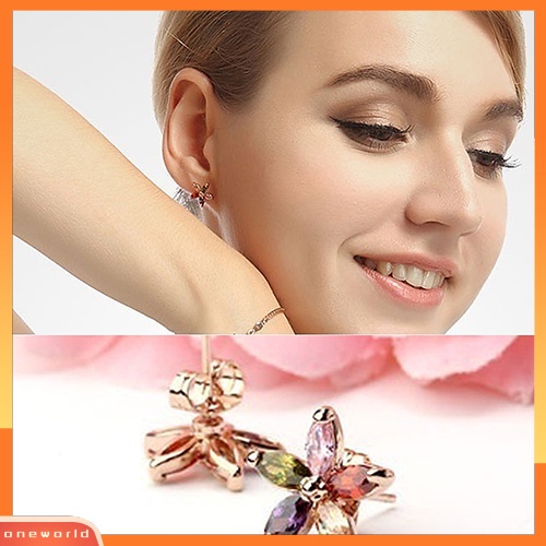 [WOD] Fashion Wanita Cantik Multicolor Zirkon Bunga Telinga Studs Earrings Perhiasan