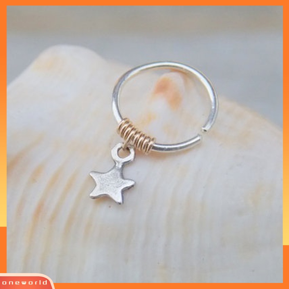 [WOD] 1pc Cincin Lady Tembaga Alloy Bintang Liontin Tulang Rawan Hoop Piercing Telinga Atas Stud