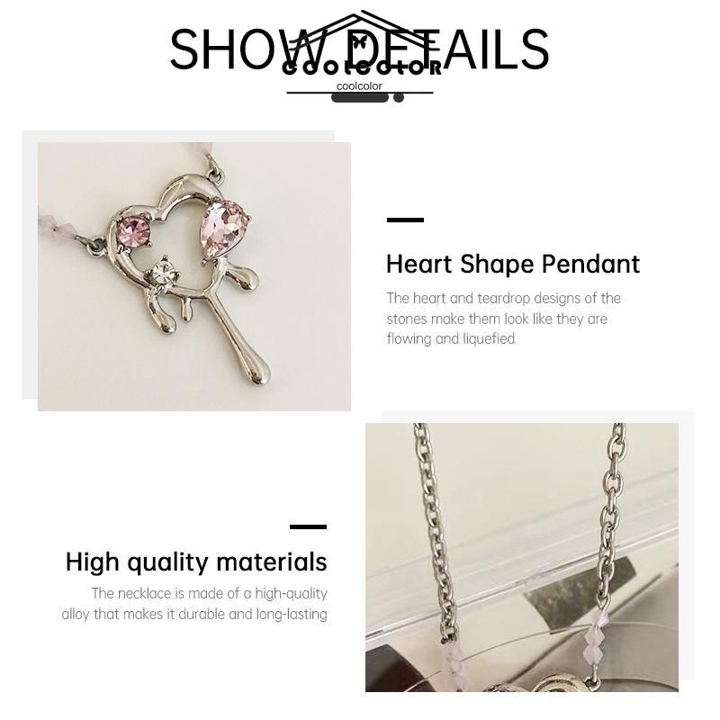 COD❤️Kalung Pendek Pendek Mewah Premium Pink Zirkon Manis Keren Kalung Cinta Tetesan Cair- cl