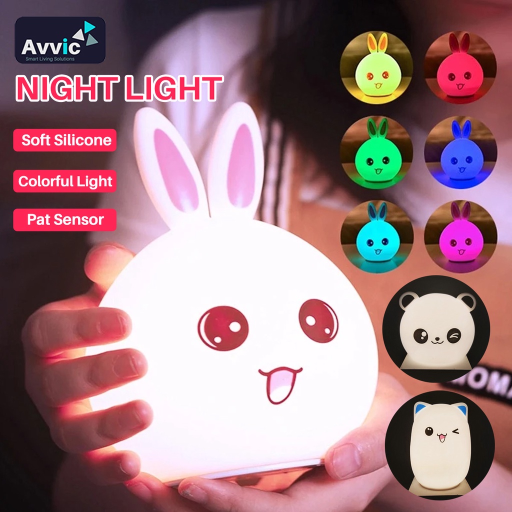 AVVIC Lampu Tidur Karakter Silikon Silicone Lamp LED RGB Night Light Rechargeable Pat Sensor