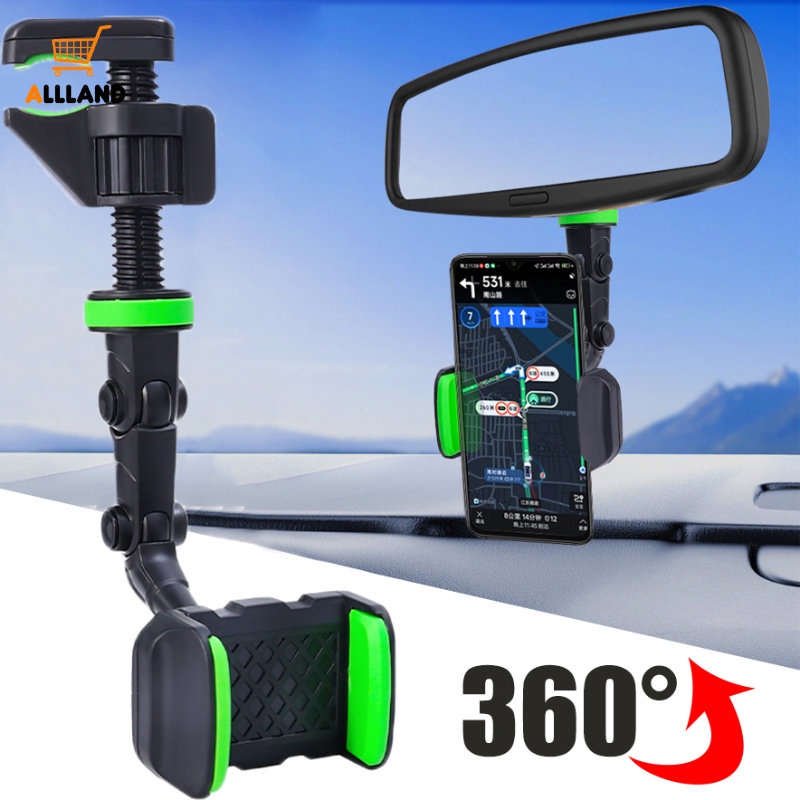 1pc Stand Handphone ABS Dipasang Cermin Mobil Portabel/ Dudukan GPS Otomotif Dapat Diputar Dapat Dilipat 360derajat/ Bracket Smartphone Kendaraan Universal