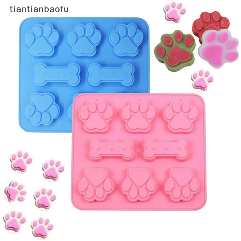 [tiantianbaofu] 1pc Cetakan Silikon Tapak Anjing Tulang Cookie Cutter DIY 3D Fondant Baking Molds Butik