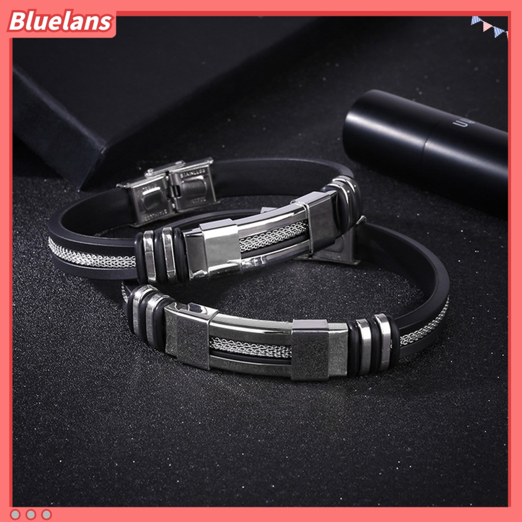 [BLS] Gelang Stainless Steel Kawat Lebar Pria Silikon Bangle Wrist Band Perhiasan Untuk Pesta