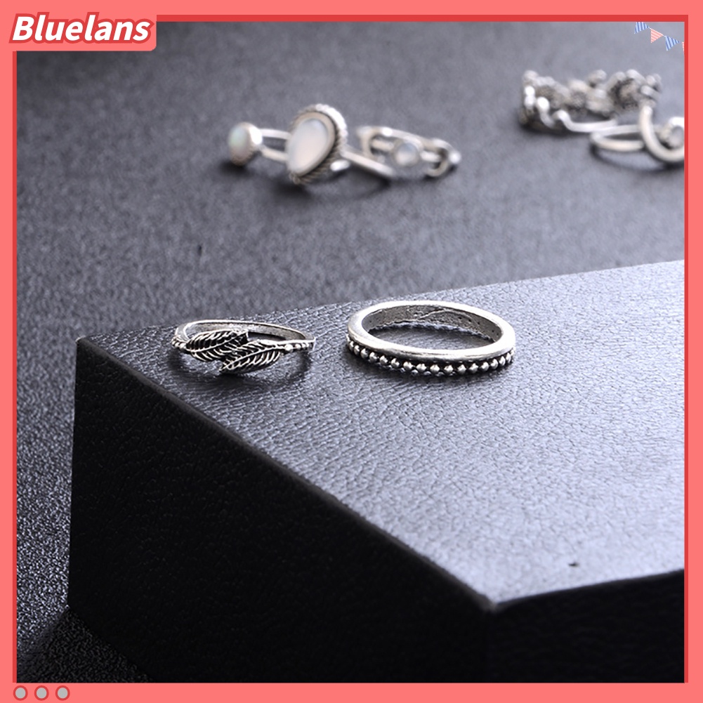 [BLS] 14pcs Vintage Bunga Matahari Bulan Bentuk Wanita Knuckle Band Rings Set Jari Perhiasan