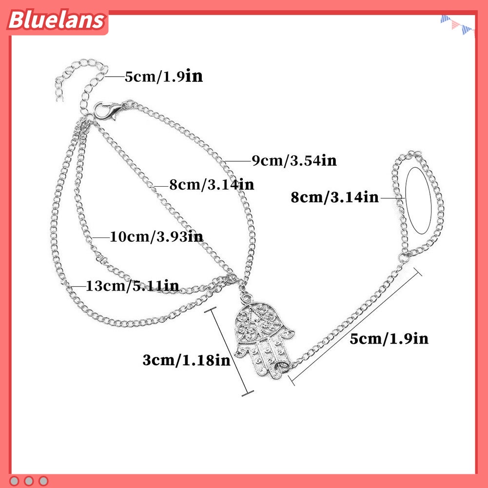 [BLS] Wanita Hamsa Tangan Asimetris Budak Rumbai Rantai Harness Jari Cincin Gelang