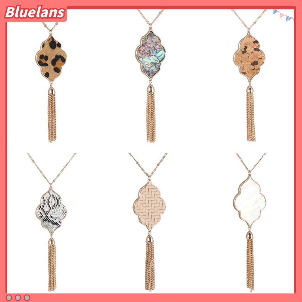 [BLS] Fashion Wanita Abalone Kerang Leopard Liontin Rumbai Geometris Kalung Perhiasan