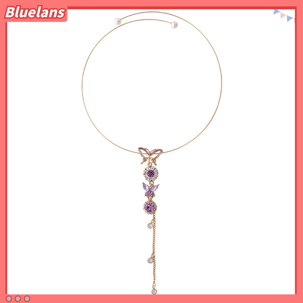 [BLS] Wanita Kupu-Kupu Berlian Imitasi Rumbai Adjustable Kerah Kalung Liontin Choker