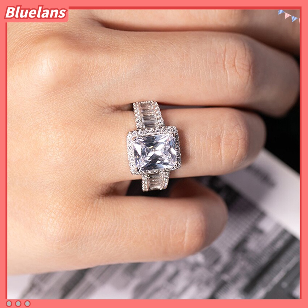 [BLS] Pernikahan Band Bersinar Persegi Berlian Imitasi Hypoallergenic Geometris Gaya Barat Hias Aksesori Bertatahkan Zirkon Lebar Band Cincin Wanita Perhiasan