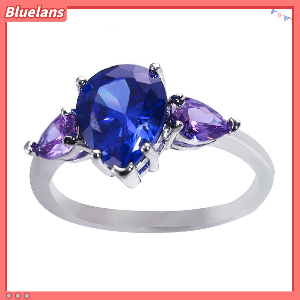 [BLS] Fashion Wanita Faux Safir Amethyst Jari Cincin Hadiah Perhiasan Pesta Pernikahan