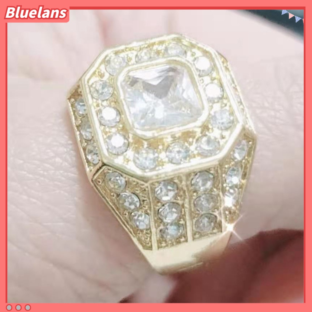 [BLS] Pria Cincin Cubic Zirconia Hip Hop Perhiasan Berkilau Fashion Penampilan Pernikahan Band Ring Untuk Pernikahan