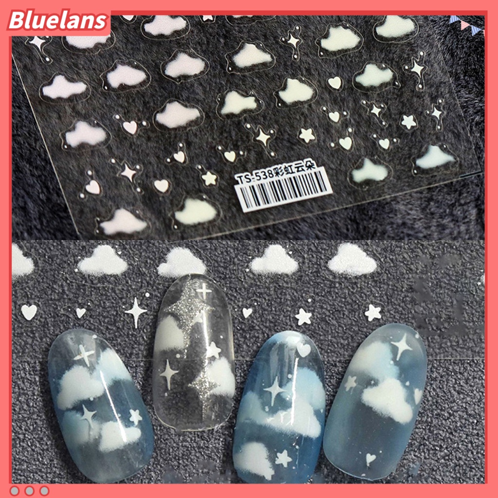 [BLM] Stiker Kuku Motif Awan Ultra Tipis Warna-Warni Ukiran Nail Art Stiker Awan Belakang Lem Decals Untuk Manicure