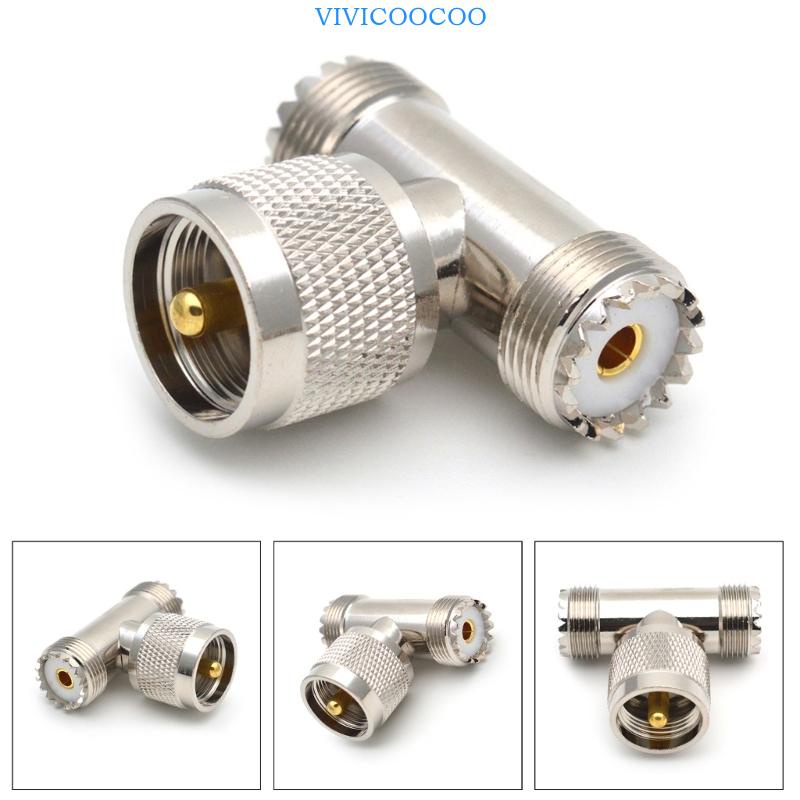 Vivi UHF Male PL259 to Dual UHF Female SO239 Adaptor RF Coaxial Connector UHF Bentuk T