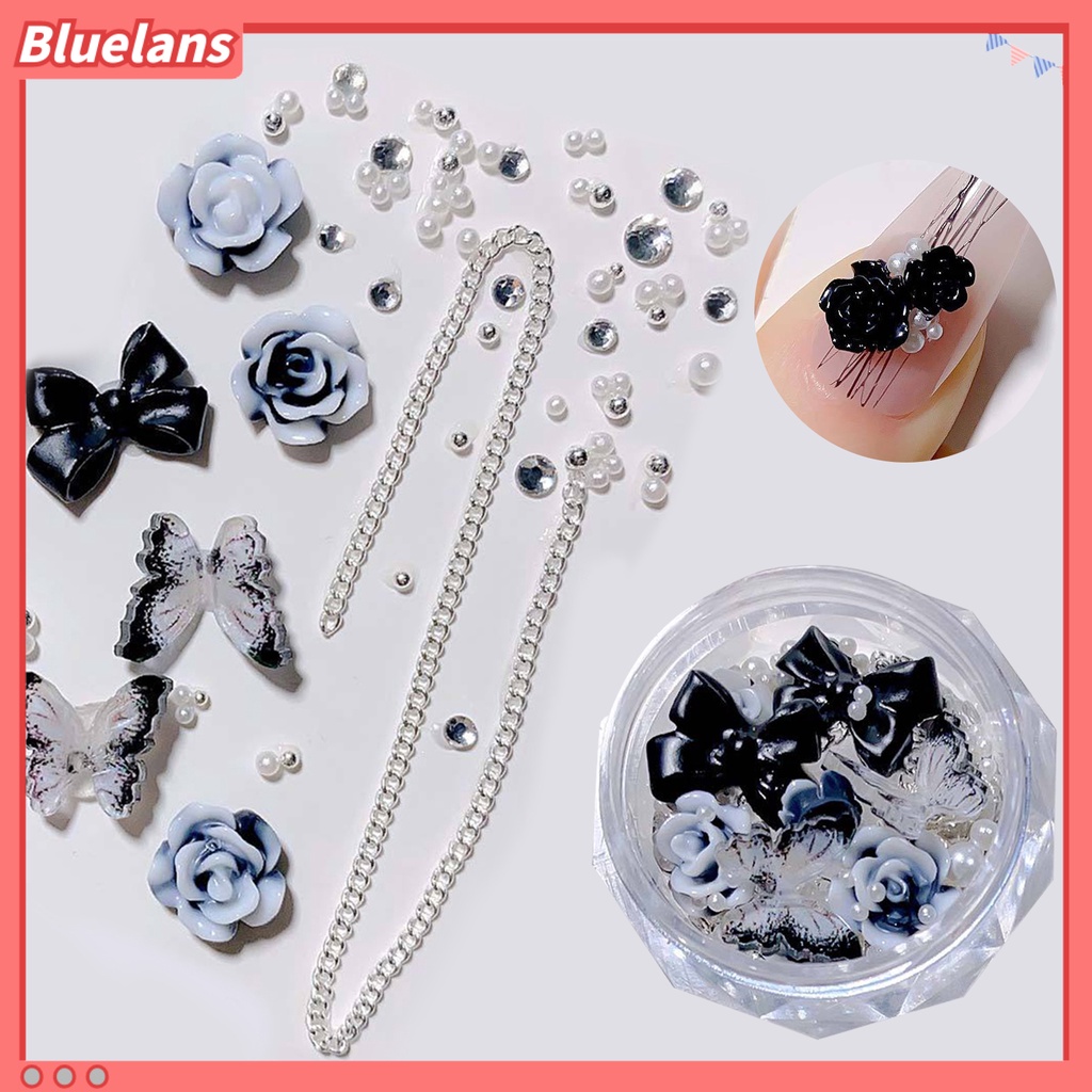 [BLM] 1kotak Nail Art Decor Shining Glitter High Gloss DIY Shiny Efek Visual Nail Camellia Bows Mix Chain Manicure Charm Nail Salon Supply