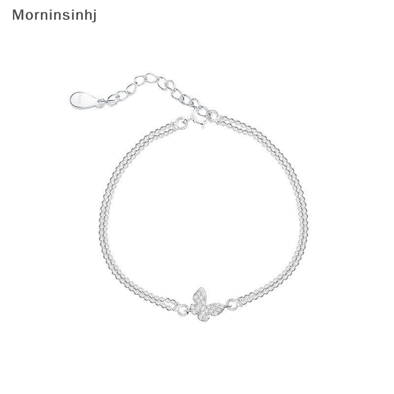 Mornin Gelang Kupu-Kupu Zirkon Bersinar Manis Untuk Wanita Anti-Alergi Rantai Warna Silver Bling Bracelet Gelang Retro Ringan id