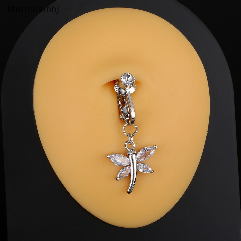 Mornin Gratis Punching Belly Button Ring Capung Kristal Berlian Imitasi Palsu Pusar Pusar Perut Klip Tulang Rawan Untuk Wanita Tubuh Tembaga Jewely id