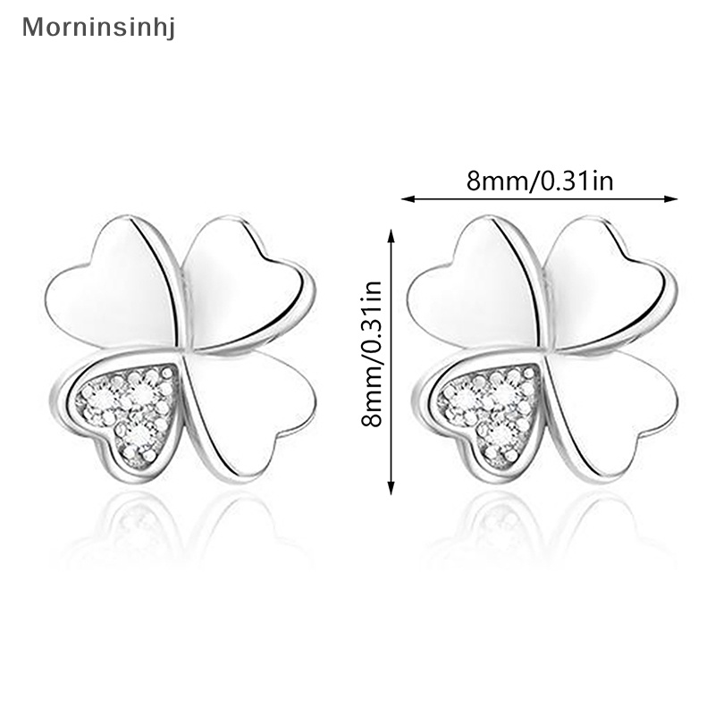 Mornin 1pasang Plaum Plated Perhiasan Telinga Sederhana Warna Perak Beruntung Empat Daun Clover Zircon Stud Earring Untuk Wanita Gadis Perhiasan id