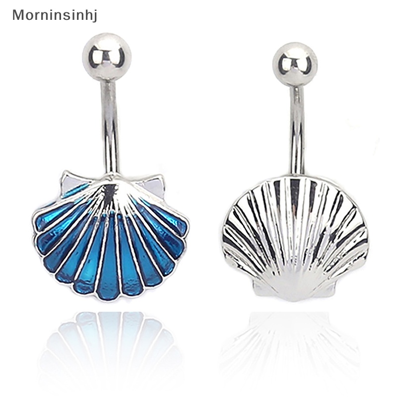 Mornin Kreatif Perak Biru Shell Cincin Perut Baja Titanium Kristal Pusar Cincin Perhiasan Tubuh Untuk Wanita Belly Ring id